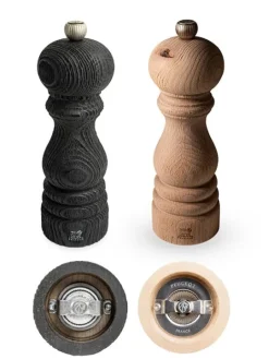 Peugeot Saveurs 100% nature Duo de moulins à poivre et à sel manuels en bois revalorisé nature et nature black, 18 cm -> Idées Cadeaux -100€|Coffrets Cadeaux