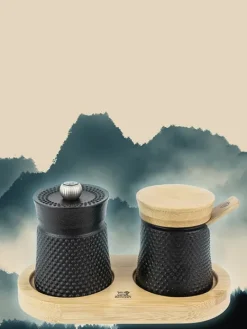 Peugeot Saveurs Bali palais des épices Moulin à poivre bali fonte noir et sa coupelle à sel en coffret cadeau -><noscript><img width=