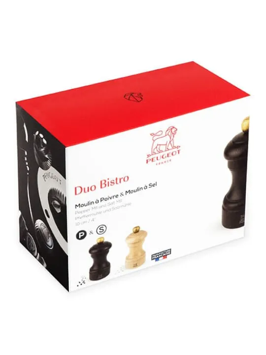 Peugeot Saveurs Bistro Duo de moulins à poivre et à sel manuels en bois couleur et naturel 10 cm -> Duos Et Combi 2 En 1|Moulins À Sel Et Salières