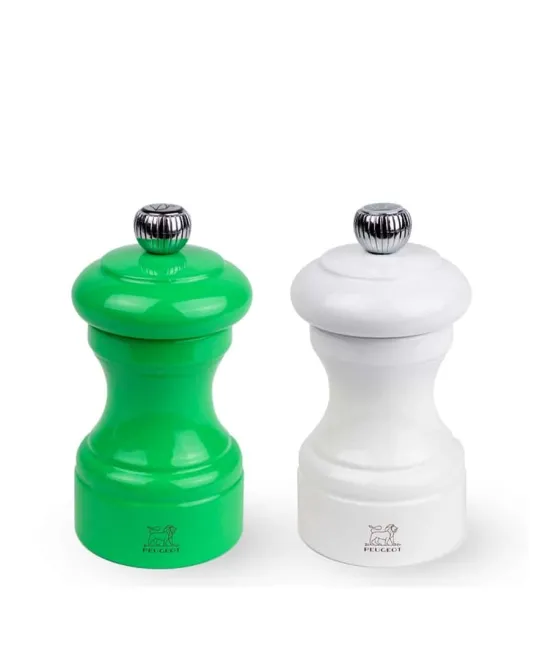 Peugeot Saveurs Bistro Duo de moulins à poivre et à sel manuels en bois laqué, vert et blanc, 10 cm - 4in -> Duos Et Combi 2 En 1|Moulins À Sel Et Salières