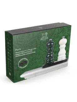Peugeot Saveurs Duo paris Coffret cadeau - duo de moulins à poivre et à sel u’select paris 15 cm, accompagné d'un plateau en bambou noir -><noscript><img width=