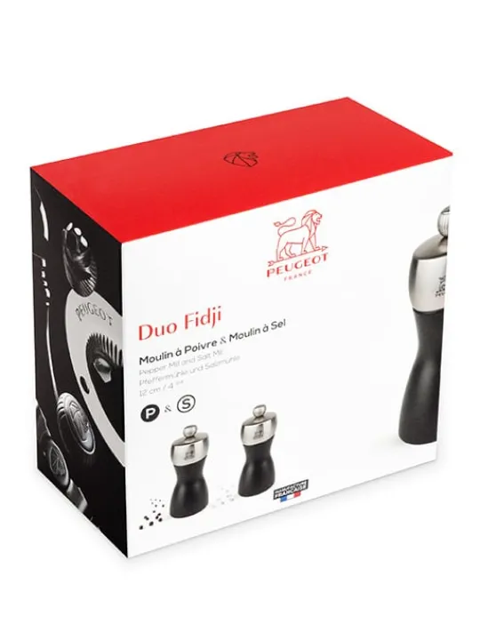 Peugeot Saveurs Fidji Duo de moulins à poivre et à sel en bois et inox couleur noir 12 cm -> Moulins À Sel Et Salières|Moulins À Poivre