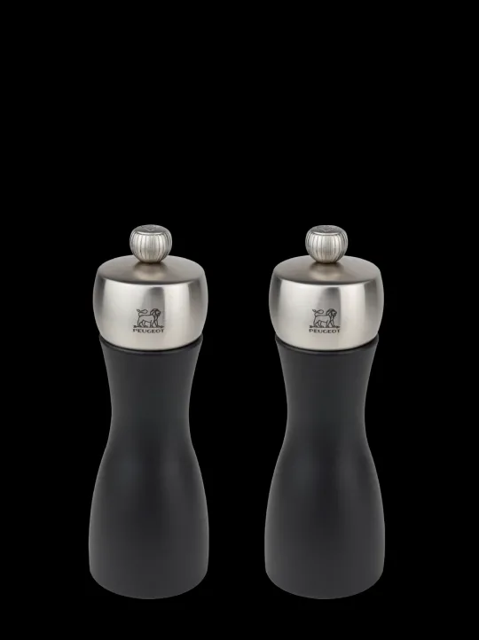 Peugeot Saveurs Fidji Duo de moulins à poivre et à sel en bois et inox couleur noir 15 cm -> Duos Et Combi 2 En 1|Moulins À Sel Et Salières