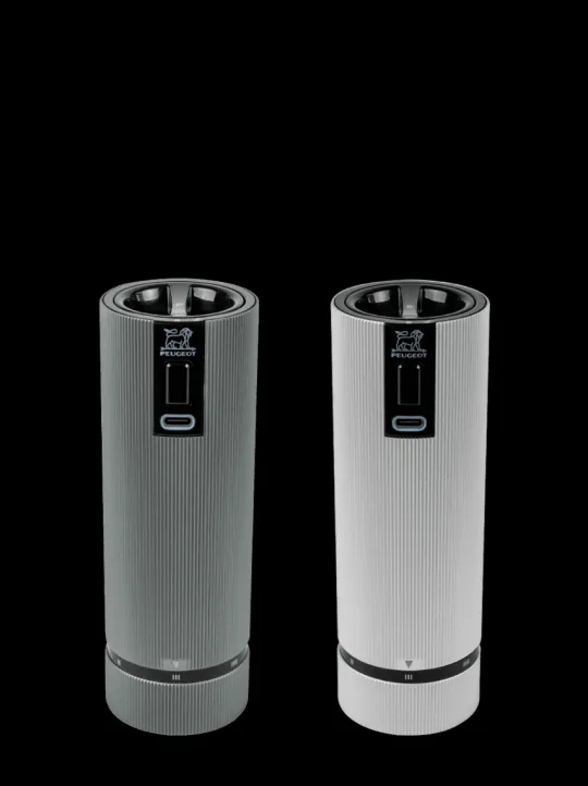 Peugeot Saveurs Line electrique Coffret cadeau - duo de moulins à poivre et à sel électriques rechargeables, u'select, carbone et aluminium, 15 cm - 6in. -> Coffrets Cadeaux|Envie De Design