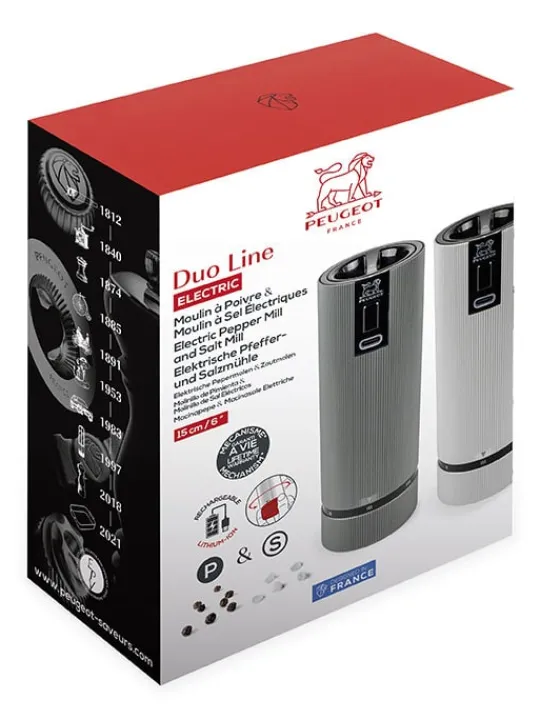 Peugeot Saveurs Line electrique Coffret cadeau - duo de moulins à poivre et à sel électriques rechargeables, u'select, carbone et aluminium, 15 cm - 6in. -> Coffrets Cadeaux|Envie De Design