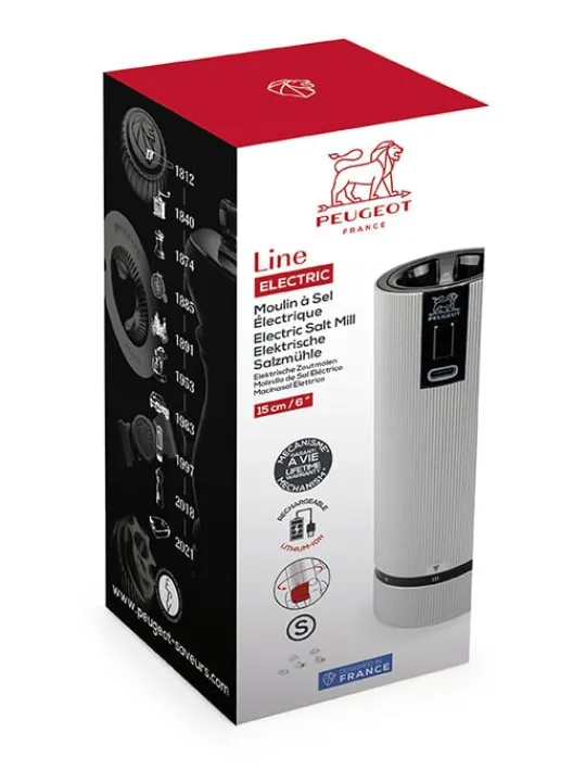 Peugeot Saveurs Line electrique Moulin à sel électrique rechargeable u'select, batterie lithium-ion, aluminium, 15 cm - 6in. -> Idées Cadeaux -100€|Envie De Design