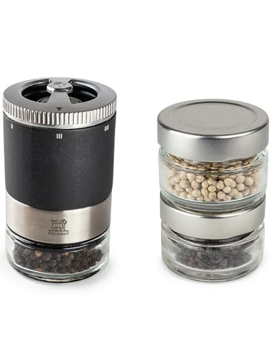 Peugeot Saveurs Maestro Bar à poivres - moulin à poivre u'select accompagné de 3 grands crus de poivres, de 3 réservoirs interchangeables. -> Idées Cadeaux -100€|Coffrets Cadeaux