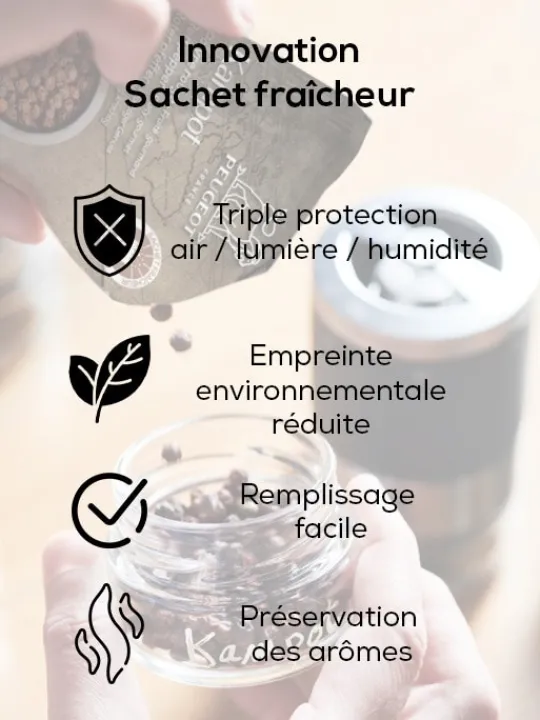 Peugeot Saveurs Maestro Bar à poivres - moulin à poivre u'select accompagné de 3 grands crus de poivres, de 3 réservoirs interchangeables. -> Idées Cadeaux -100€|Coffrets Cadeaux