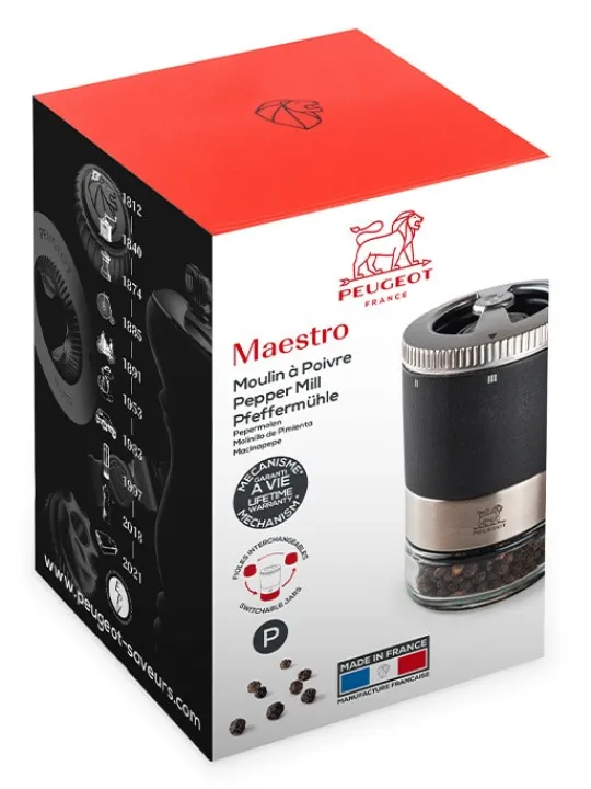 Peugeot Saveurs Maestro Moulin à poivre manuel u'select en bois avec réservoir interchangeable, , 11 cm - 4in -> Idées Cadeaux -100€|Envie De Saveurs