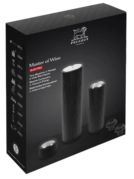 Peugeot Saveurs Master of wine Coffret cadeau - tire-bouchon électrique line reverse et pompe de conservation électrique line preserve noir mat. -> Coffrets Cadeaux|Envie De Design