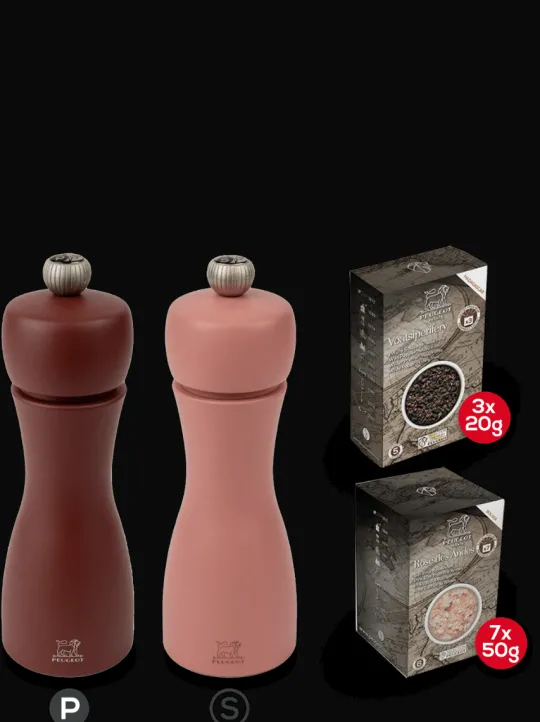 Peugeot Saveurs Pack tahiti terre Duo de moulins à poivre et à sel en bois 15 cm et ses épices -> Envie De Couleurs|Duos Et Combi 2 En 1