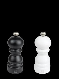 Peugeot Saveurs Paris Duo de moulins à poivre et à sel manuels en bois noir mat et blanc mat 12 cm - 4.75" -> Duos Et Combi 2 En 1|Moulins À Sel Et Salières