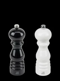 Peugeot Saveurs Paris Duo de moulins à poivre et à sel manuels en bois laqué noir et laqué blanc 18 cm - 7" -> Duos Et Combi 2 En 1|Moulins À Sel Et Salières