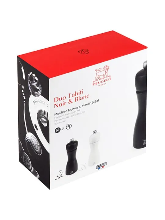 Peugeot Saveurs Tahiti Duo de moulins à poivre et à sel manuels en bois couleur noir et blanc 15 cm -> Duos Et Combi 2 En 1|Moulins À Sel Et Salières
