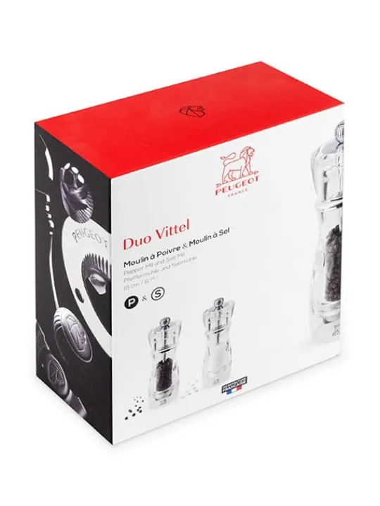 Peugeot Saveurs Vittel Duo de moulins à poivre et à sel manuels en acryl 16 cm -> Duos Et Combi 2 En 1|Moulins À Sel Et Salières